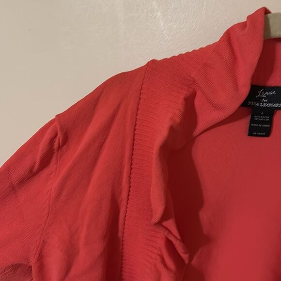 Lemmie for Nina Leonard coral eyelet ruffle cardigan size large - Picture 2 of 5